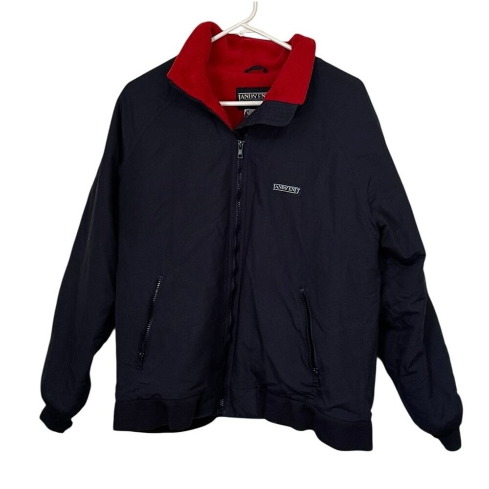 VTG Lands End Navy Full Zip Squall Jacket Womens Sz M 10-12 Fleece Lining READ